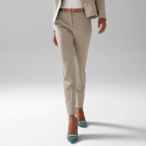 WHBM Elle Slim Ankle Pants Women’s Size 8 Houndstooth Comfort Stretch Career Tan - Picture 1 of 12